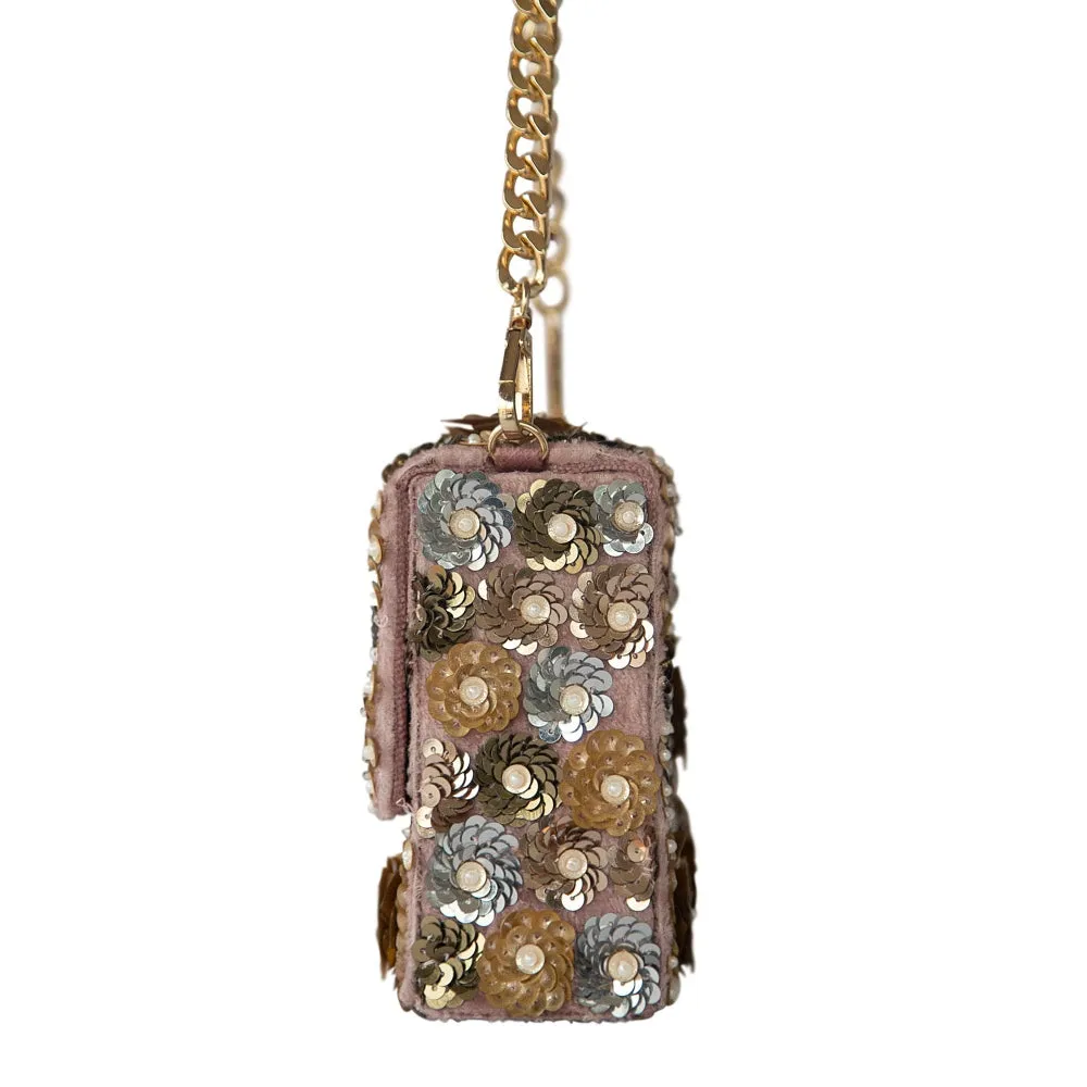 Adora By Ankita Blue Blush Pink Metallic Wildflower Clutch Bag