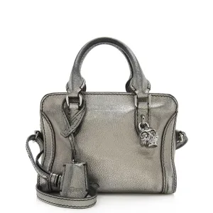 Alexander McQueen Metallic Leather Skull Padlock Mini Tote (SHF-12296)