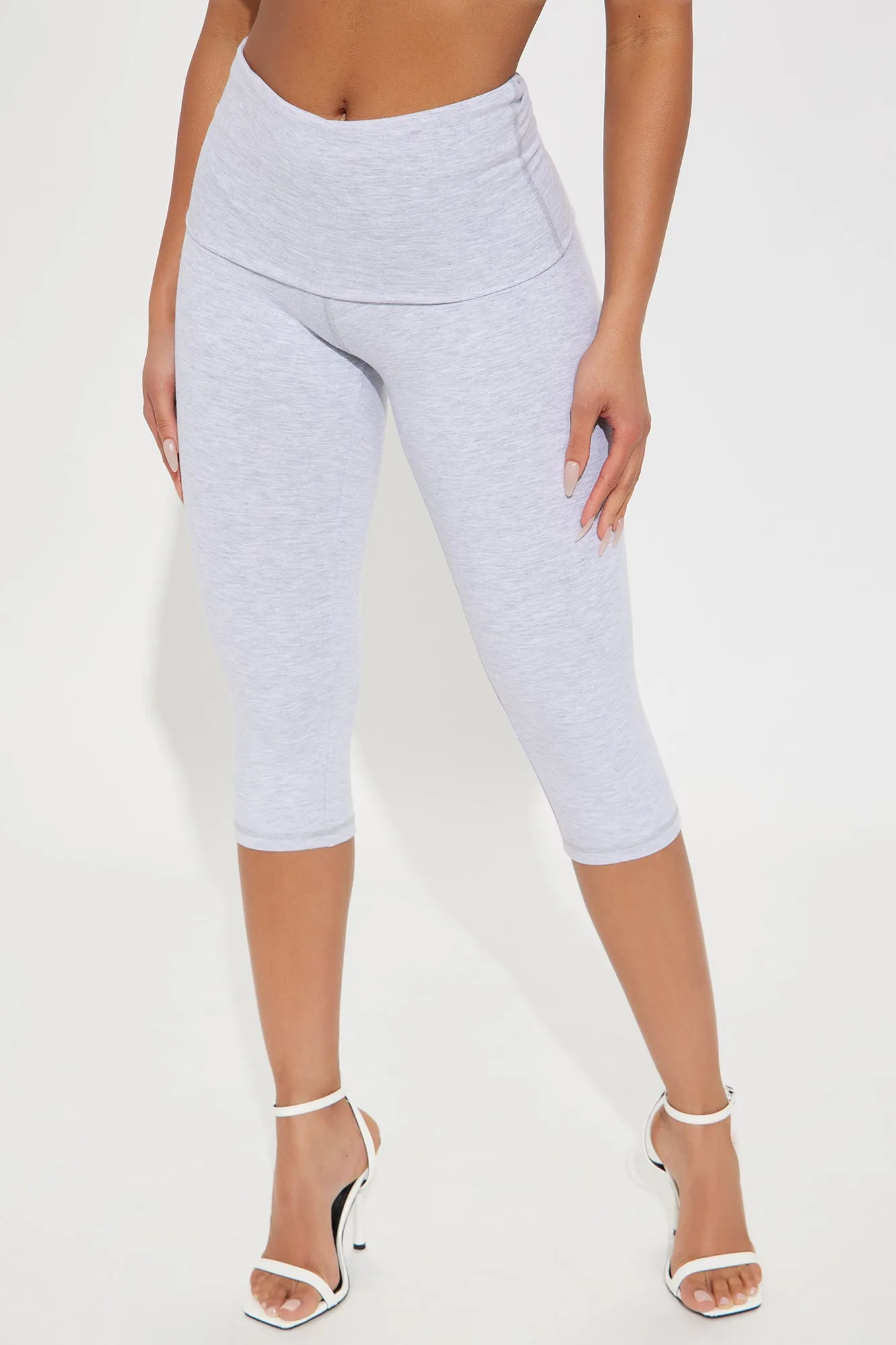 Amaris Foldover Capri Legging - Heather Grey