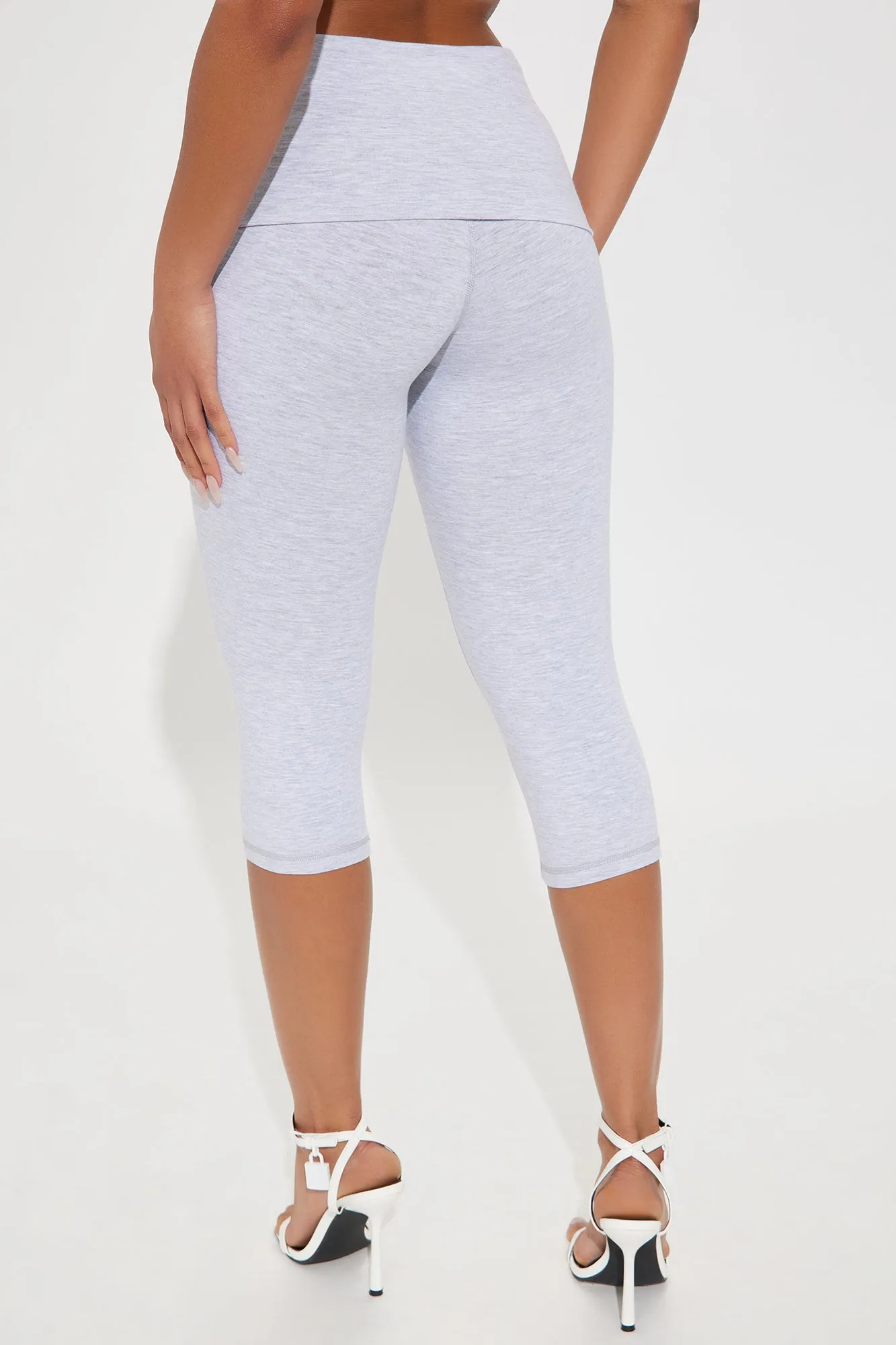 Amaris Foldover Capri Legging - Heather Grey