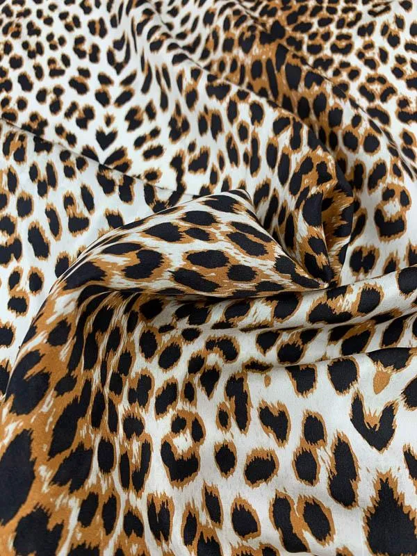 Animal Pattern Printed Heavy Silk Habotai - Dark Caramel / Black / White