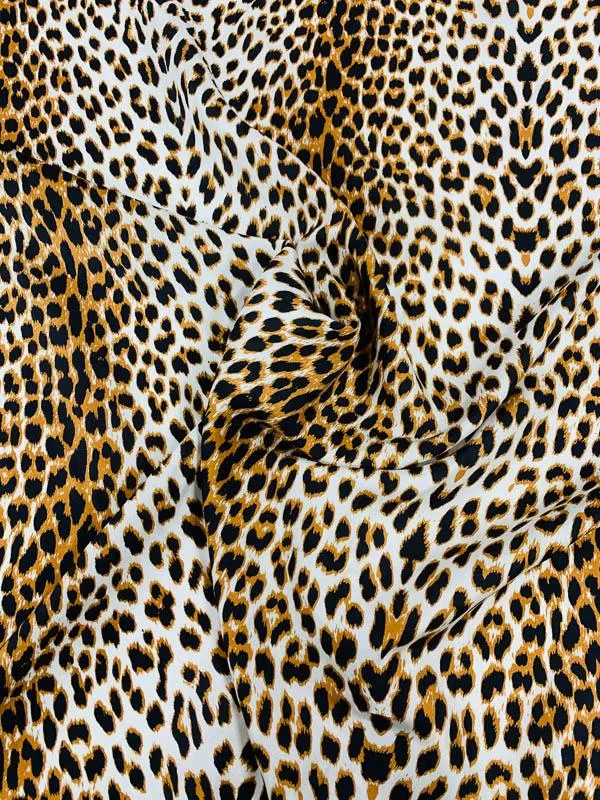 Animal Pattern Printed Heavy Silk Habotai - Dark Caramel / Black / White