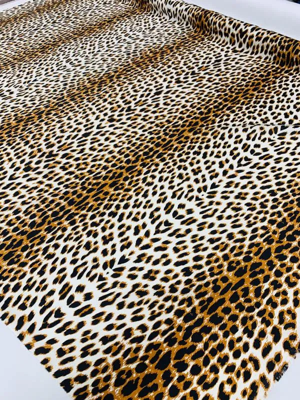 Animal Pattern Printed Heavy Silk Habotai - Dark Caramel / Black / White