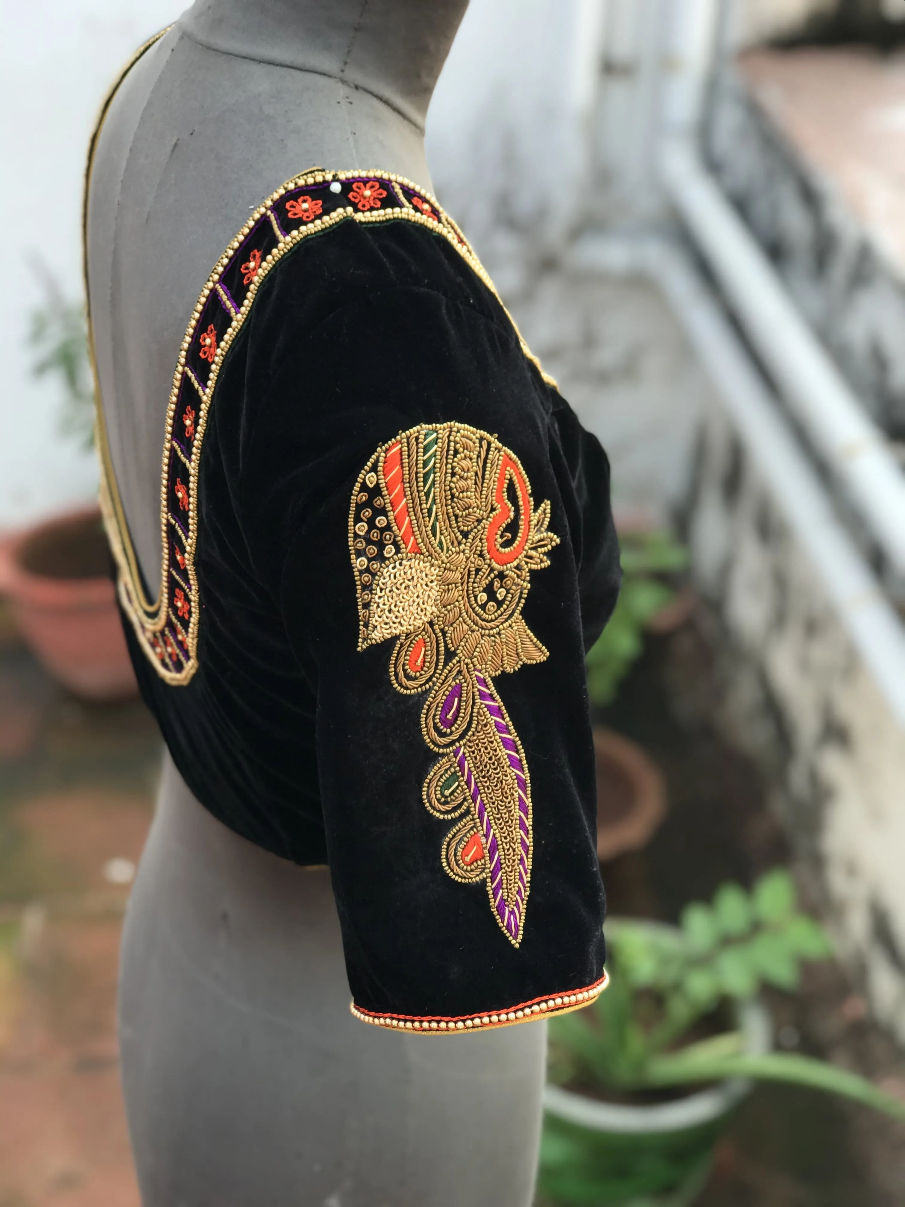 Black Velvet Zardosi Peacock