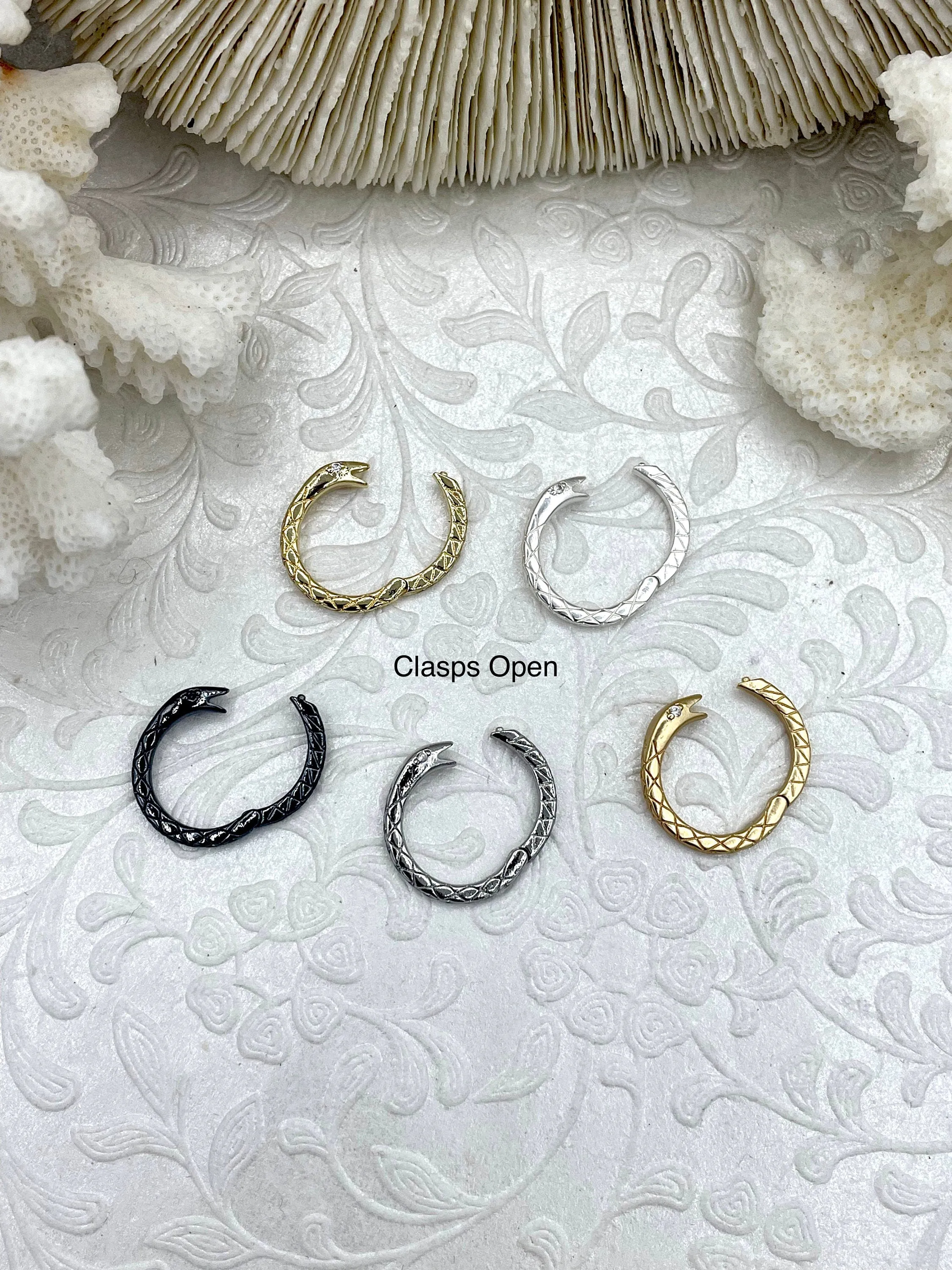 Brass Snake Snap Clasp, Round Snake Snap Ring, CZ Eyes, Round Snap Ring, 6 finishes, Necklace Building Extender, Charm Holder, Fast Ship