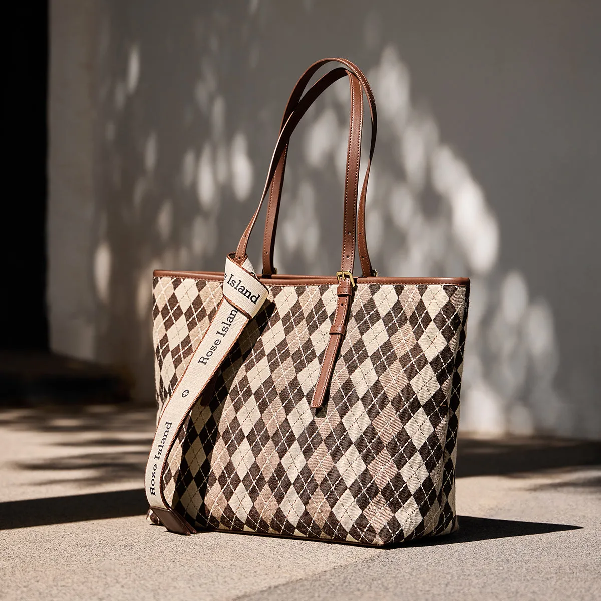 Brown Geometric Colorblock Tote Bag
