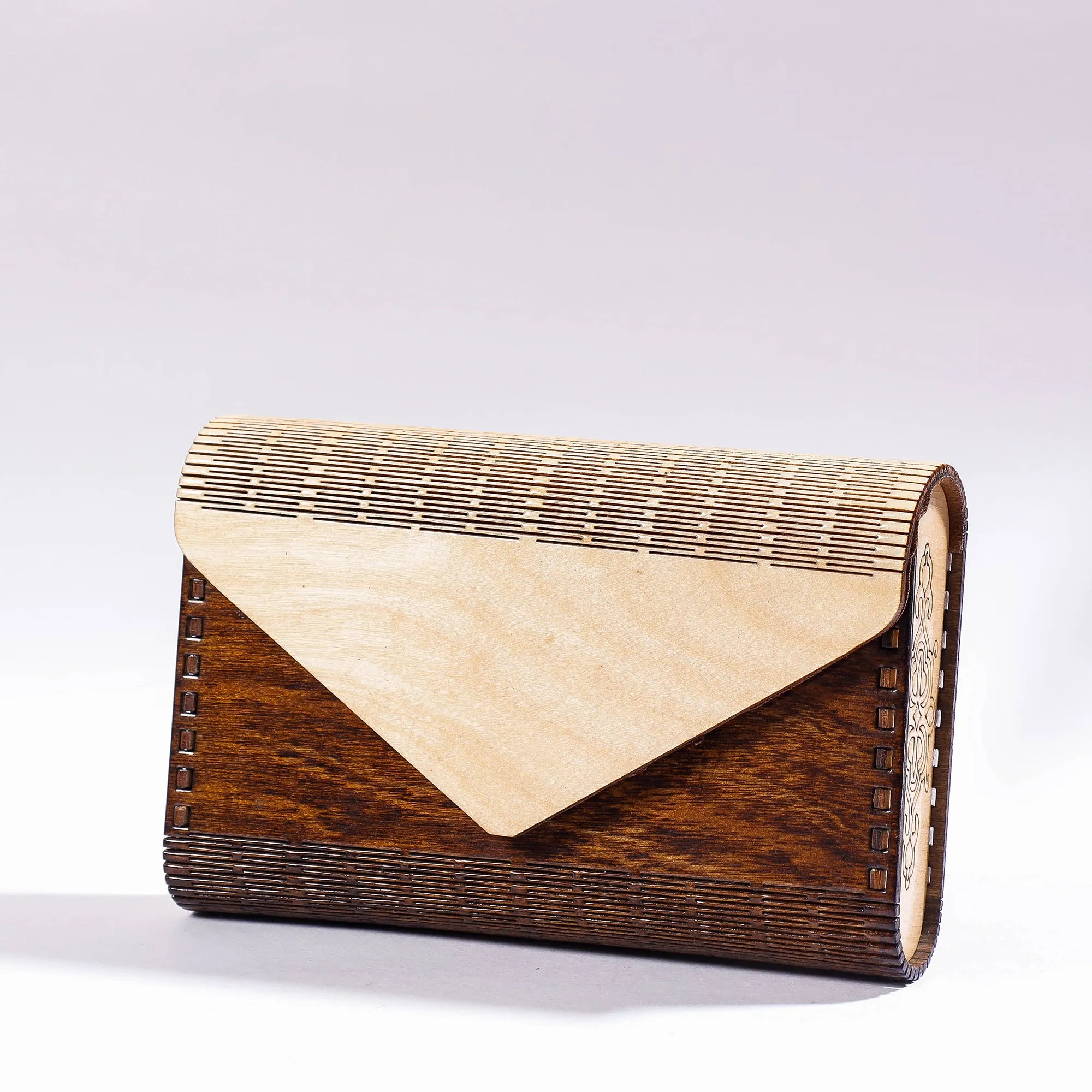 Brown - Handcrafted Birch Wooden Clutch