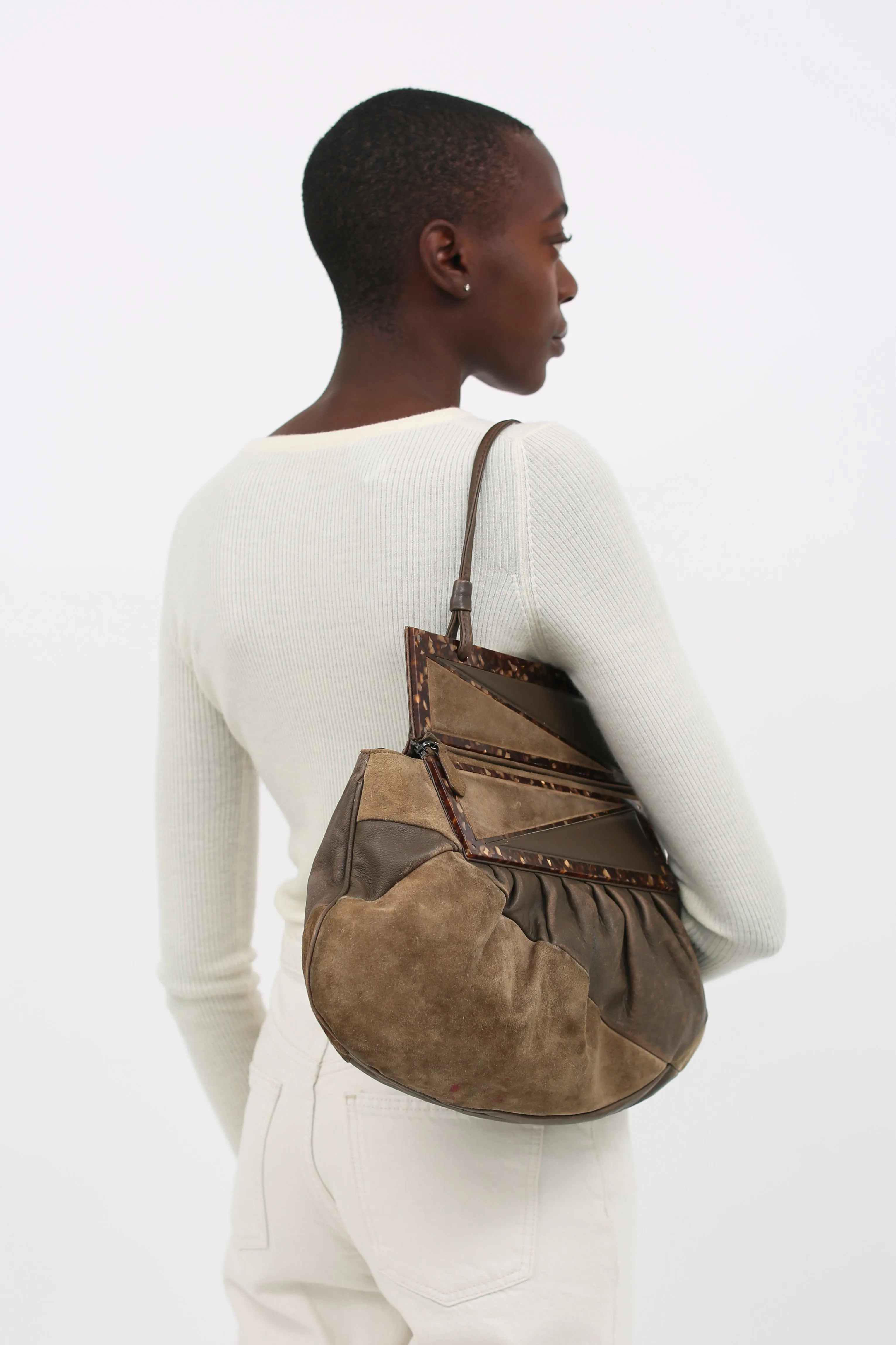 Brown Suede & Leather To You Clutch