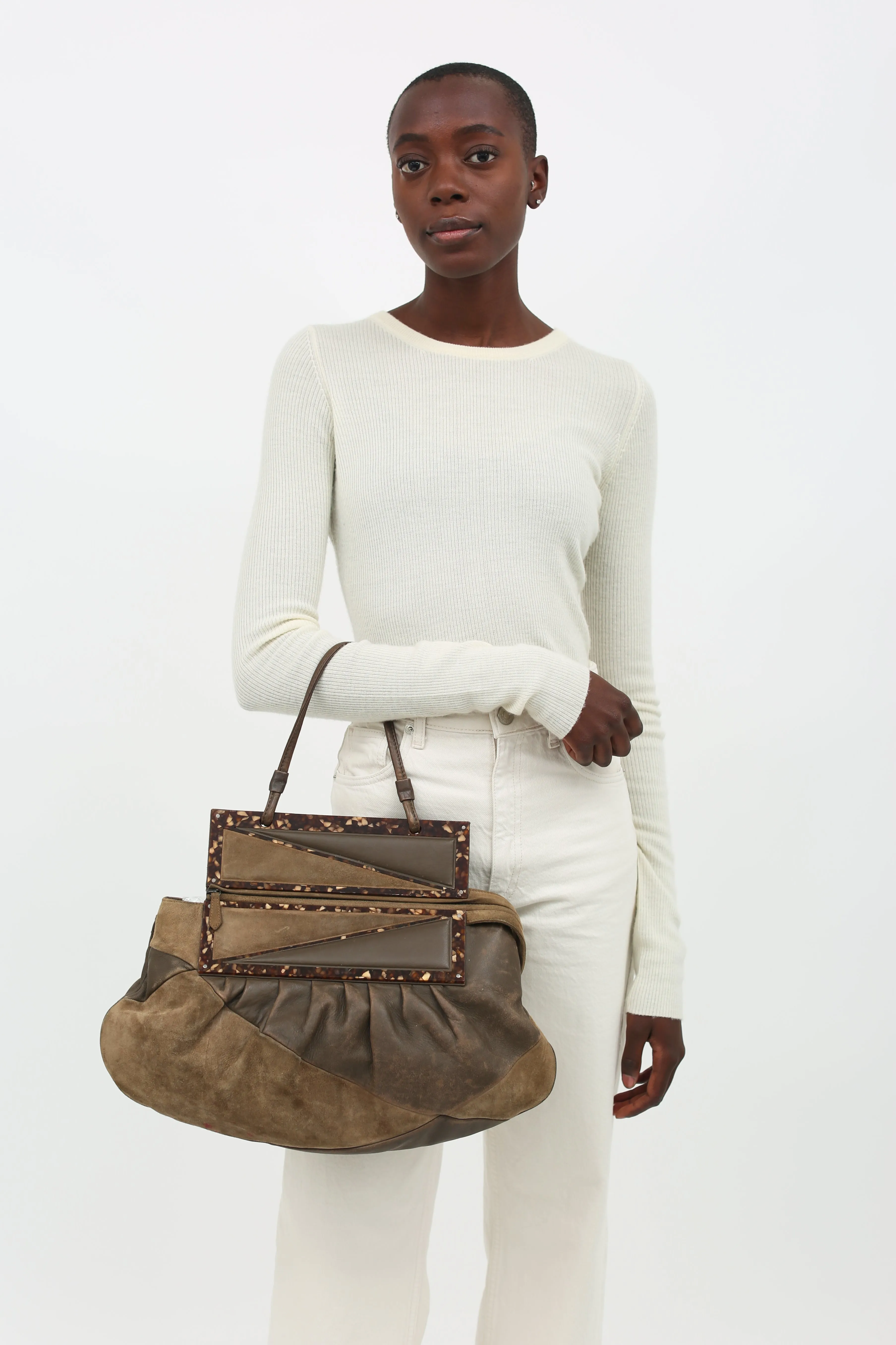 Brown Suede & Leather To You Clutch