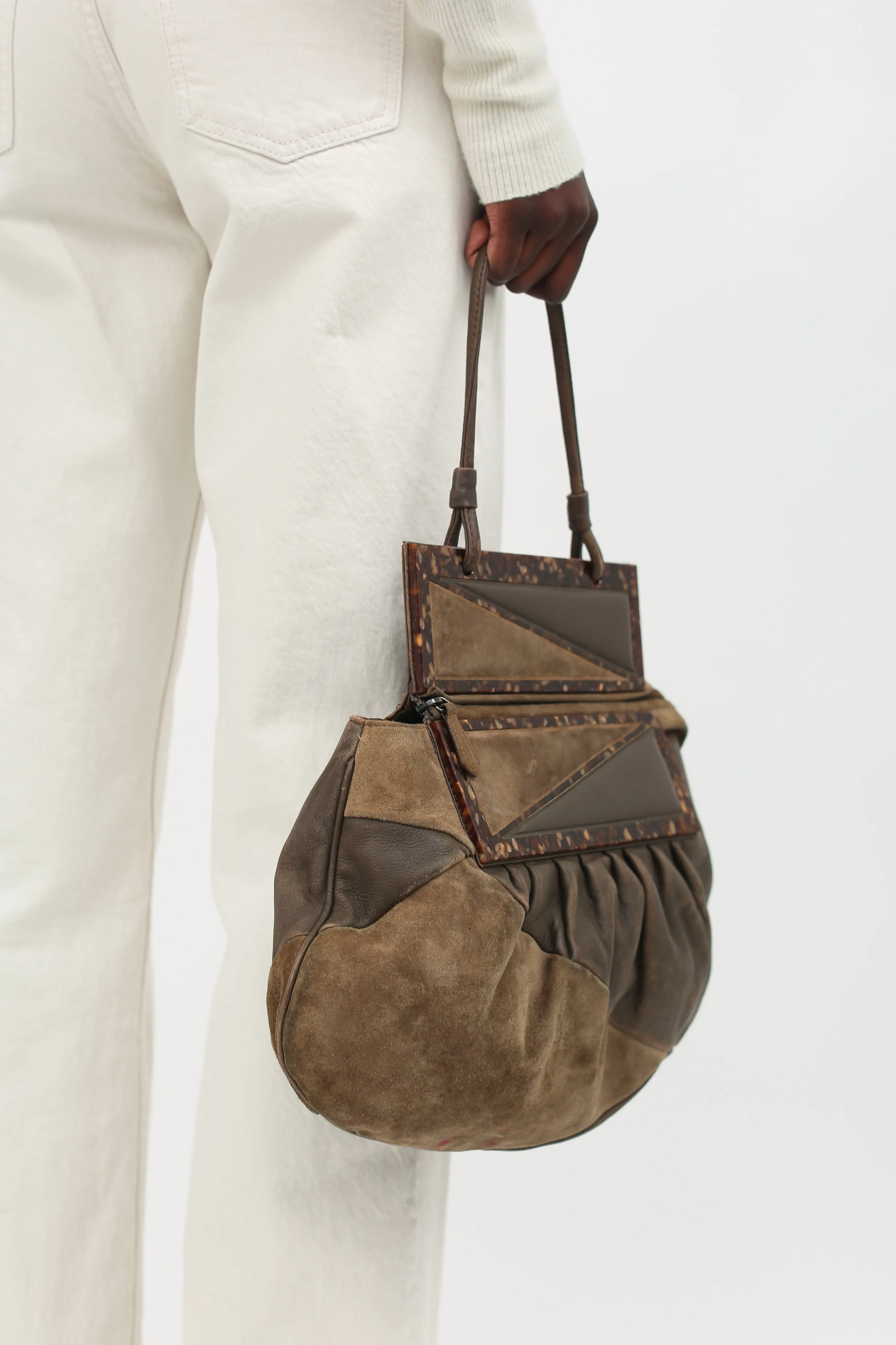 Brown Suede & Leather To You Clutch