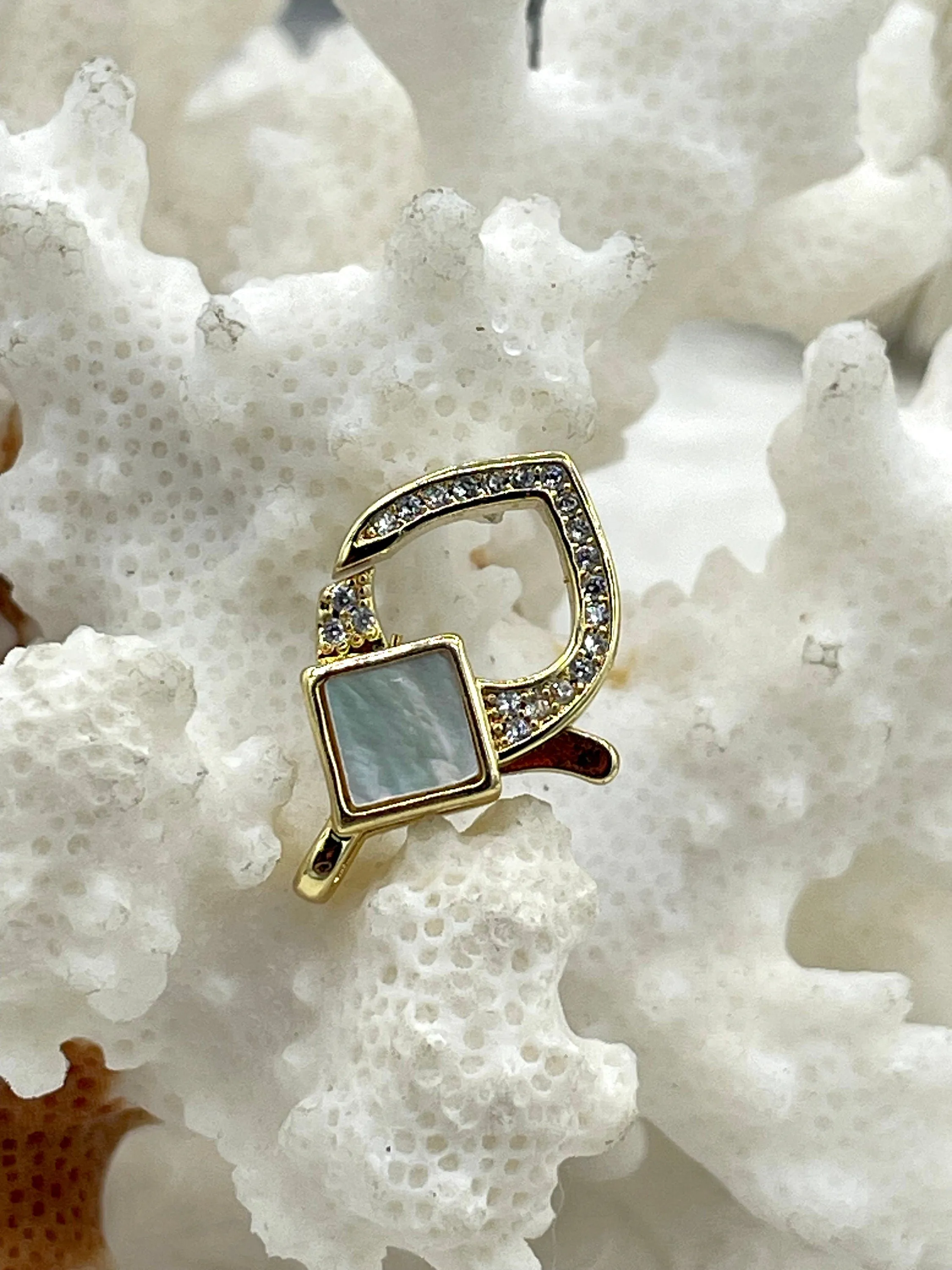 Clear Micro Pave CZ Lobster Claw Clasps Shiny Gold with Clear Cubic Zirconia and Mother of Pearl. 3 styles/sizes, gold clasps, Fast Shipping