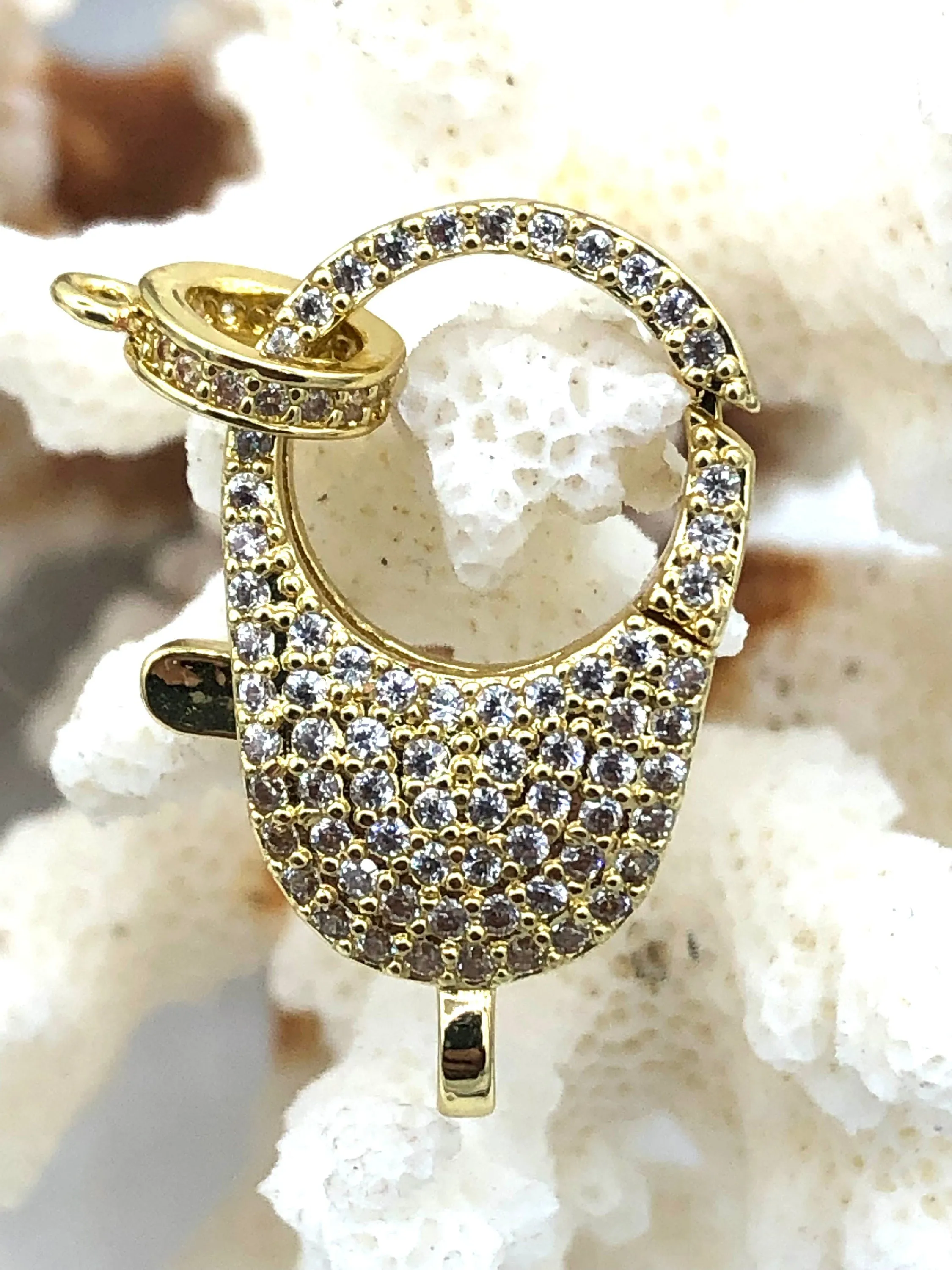 Clear Micro Pave CZ Lobster Claw Clasps Shiny Gold with Clear CZ.  LG Parrot Claw Clasp 3 styles/ Sizes 32mm x 15mm x 5mm , Fast Shipping