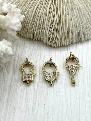 Clear Micro Pave CZ Lobster Claw Clasps Shiny Gold with Clear CZ.  LG Parrot Claw Clasp 3 styles/ Sizes 32mm x 15mm x 5mm , Fast Shipping