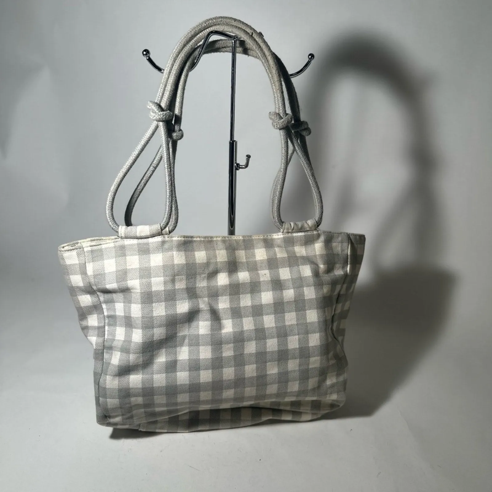 Gray Checkered Tote with Structured Design