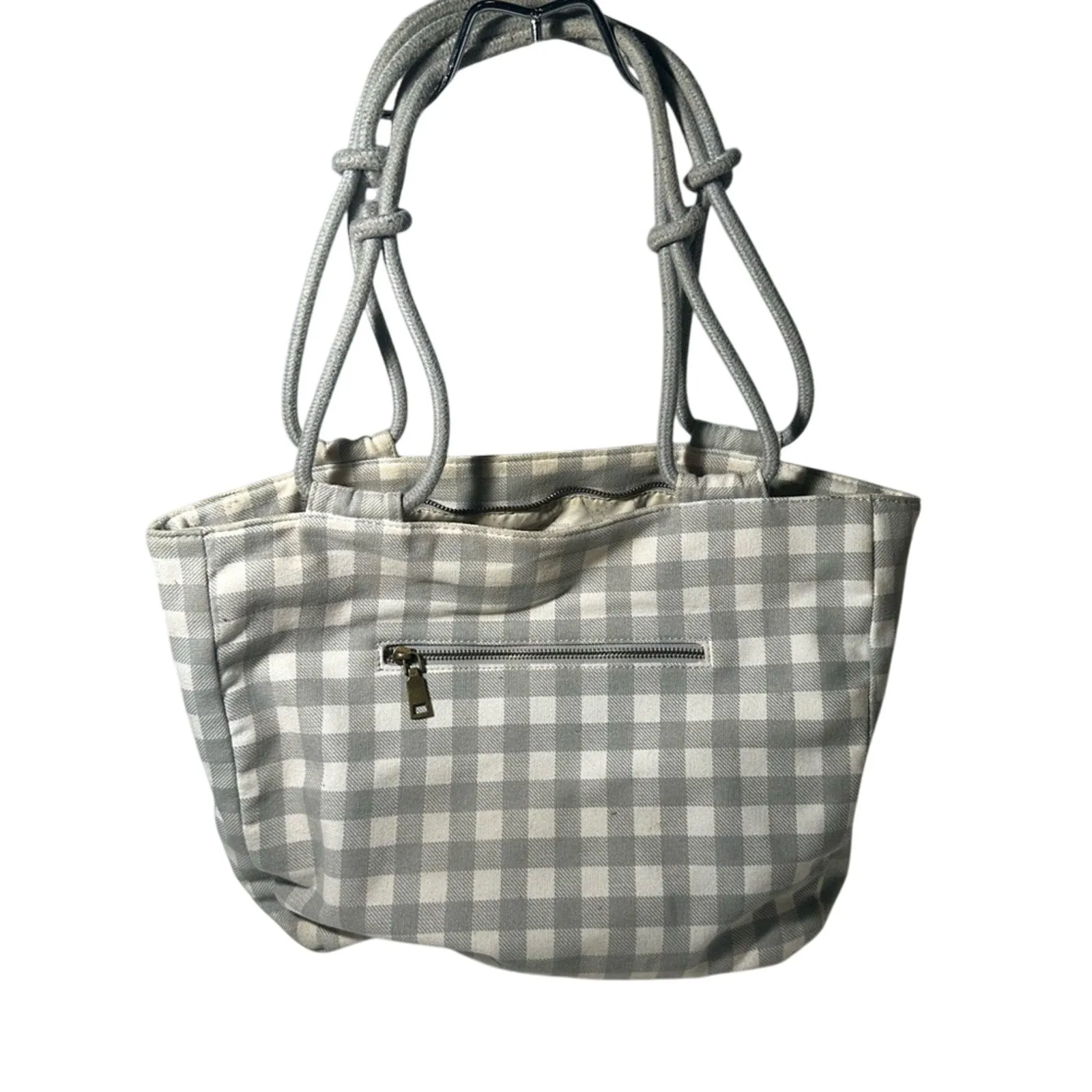 Gray Checkered Tote with Structured Design
