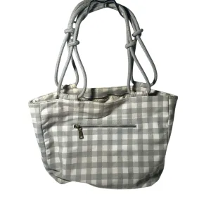 Gray Checkered Tote with Structured Design