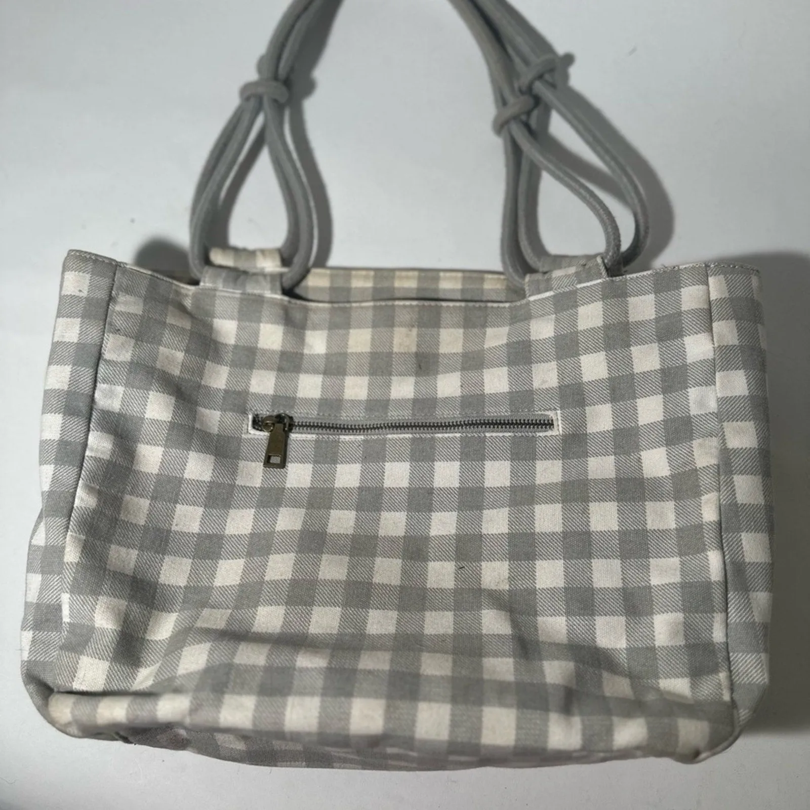 Gray Checkered Tote with Structured Design