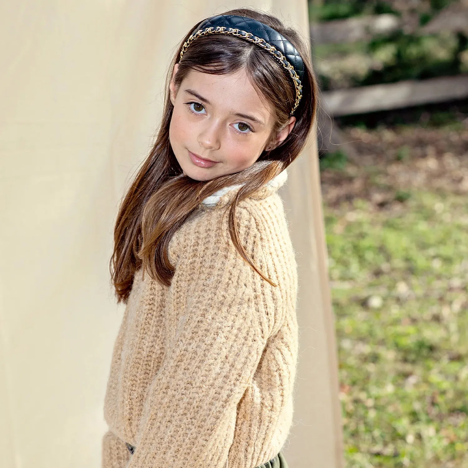 Halo Luxe Ella Quilted Leather Headband - Oatmeal