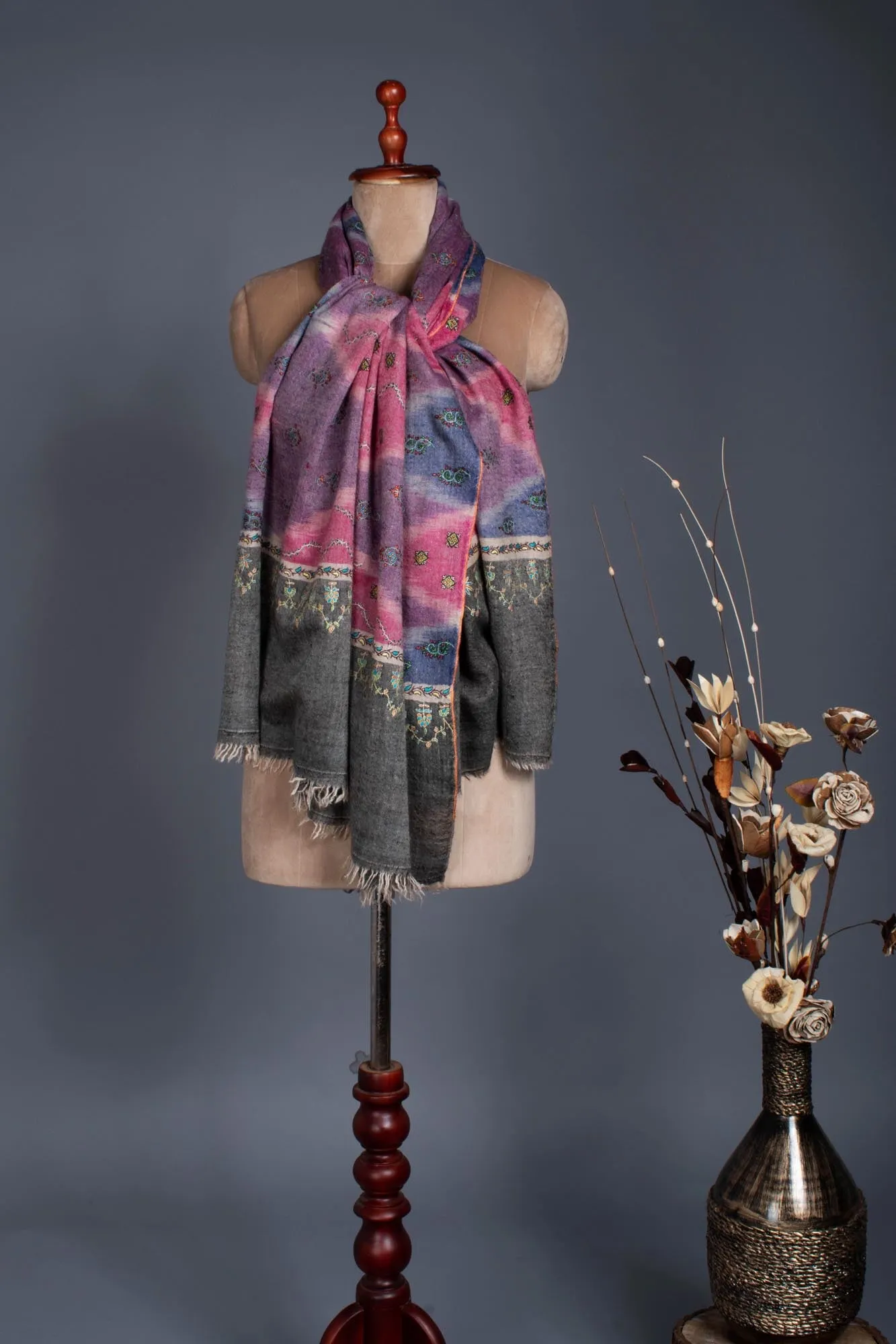 Handloomed Ikat Pashmina With Embroidery - BARMER