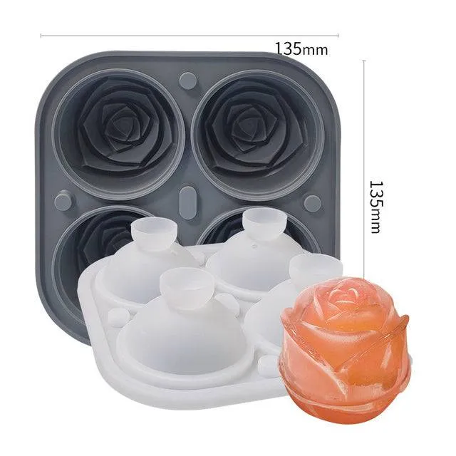 Ice Cube Form Silicone Rose Shape Mold Tray 3D