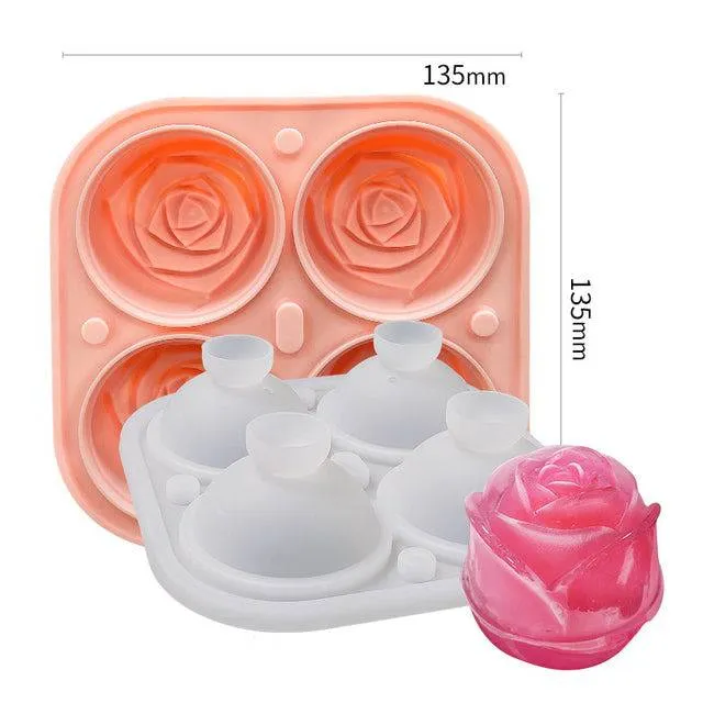 Ice Cube Form Silicone Rose Shape Mold Tray 3D