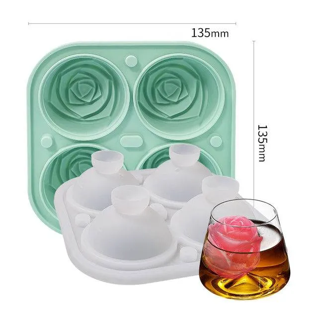 Ice Cube Form Silicone Rose Shape Mold Tray 3D