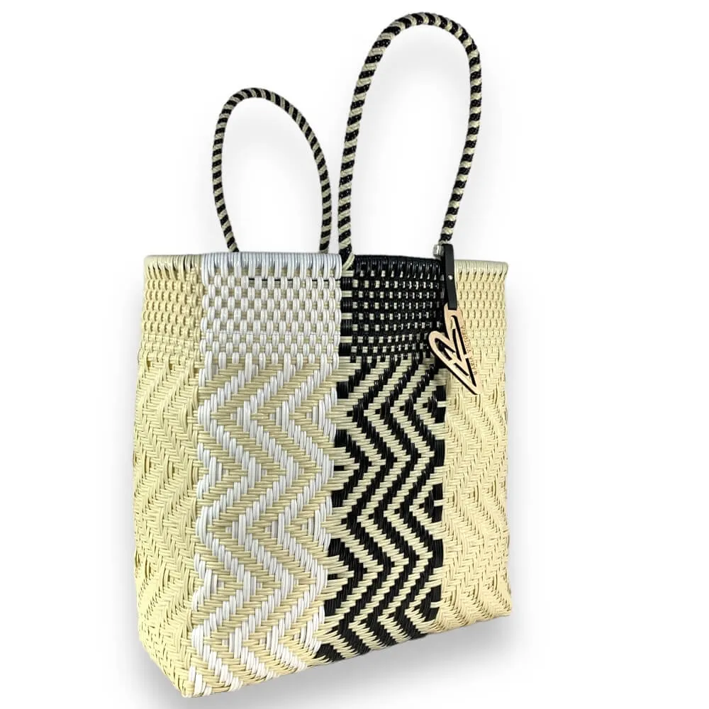 Maria Victoria | Canela Tote | Upcycled, Handwoven, Black/White/Ivory Tote