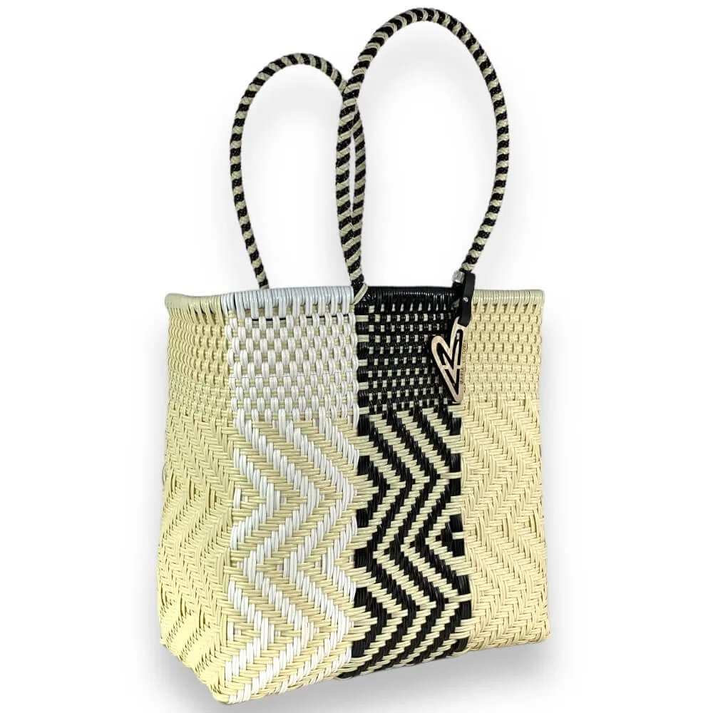 Maria Victoria | Canela Tote | Upcycled, Handwoven, Black/White/Ivory Tote