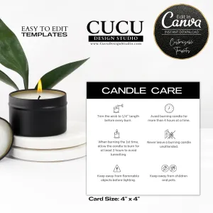 Minimalist Black White Printable Candle Care Card Template