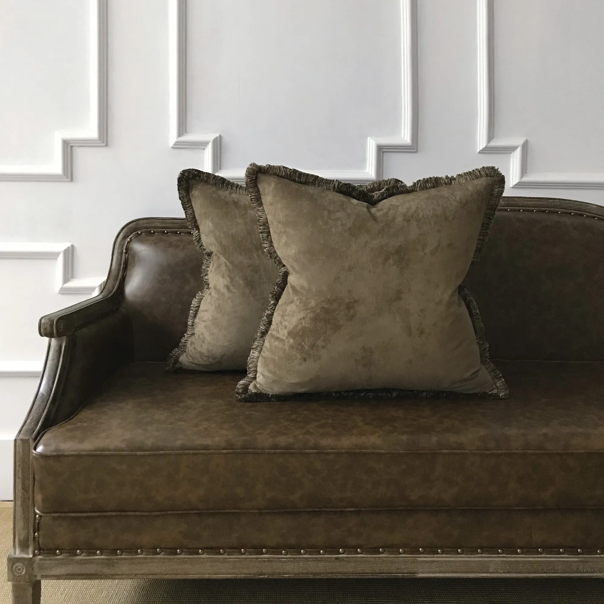 Mountain Mocha Faux Suede Brush Fringe Throw Pillow Cover 22x22
