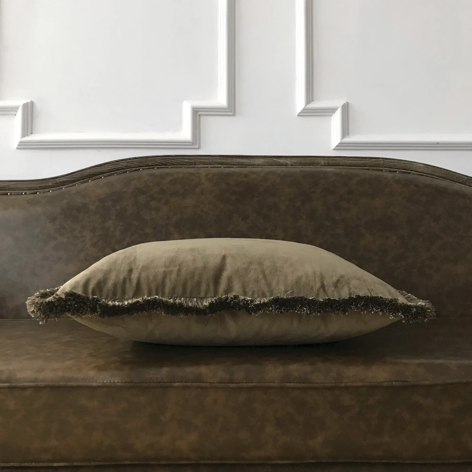 Mountain Mocha Faux Suede Brush Fringe Throw Pillow Cover 22x22
