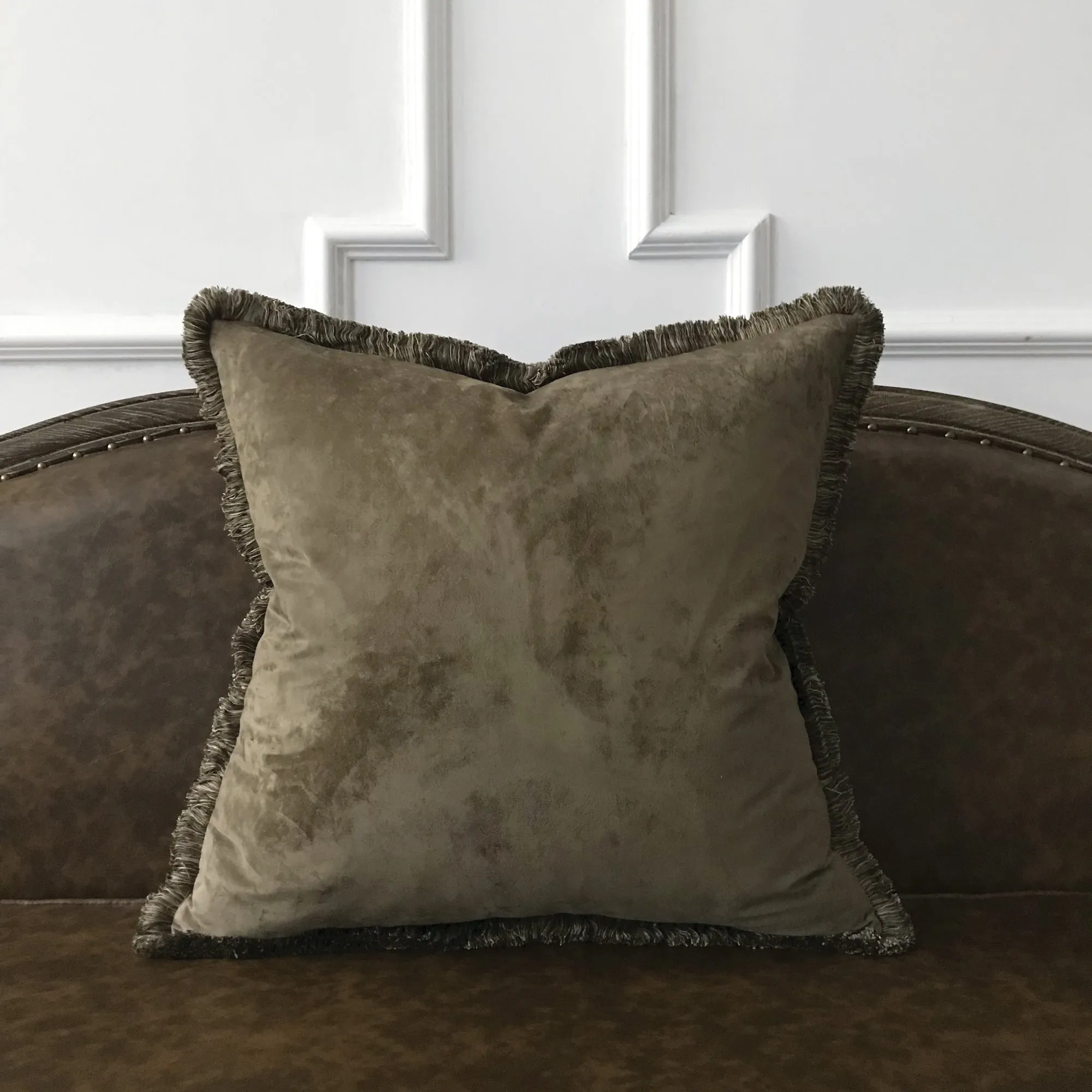 Mountain Mocha Faux Suede Brush Fringe Throw Pillow Cover 22x22