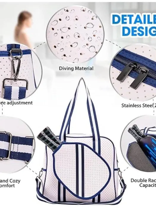 Navy and White Neoprene Crossbody Sling Pickleball Bag Tote