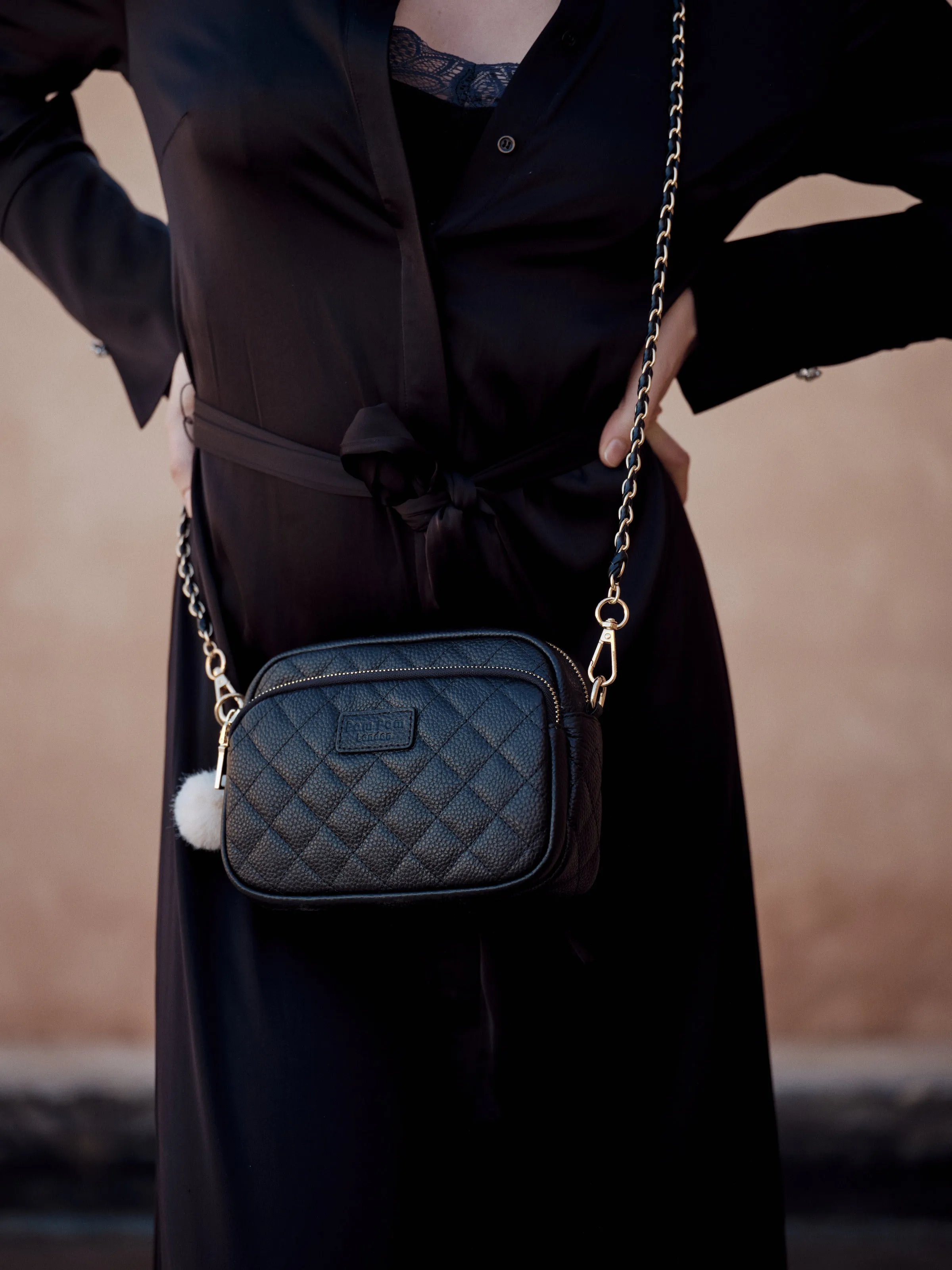 Quilted Mayfair Black Handbag with Accessories