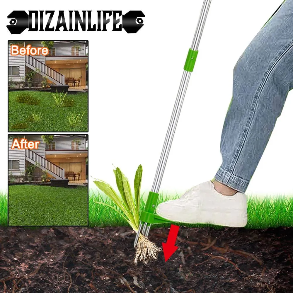 Root Remover Outdoor Weeder Portable Manual Garden Lawn Long Handled Aluminum Stand Up Weed Puller Lightweight with Foot Pedal