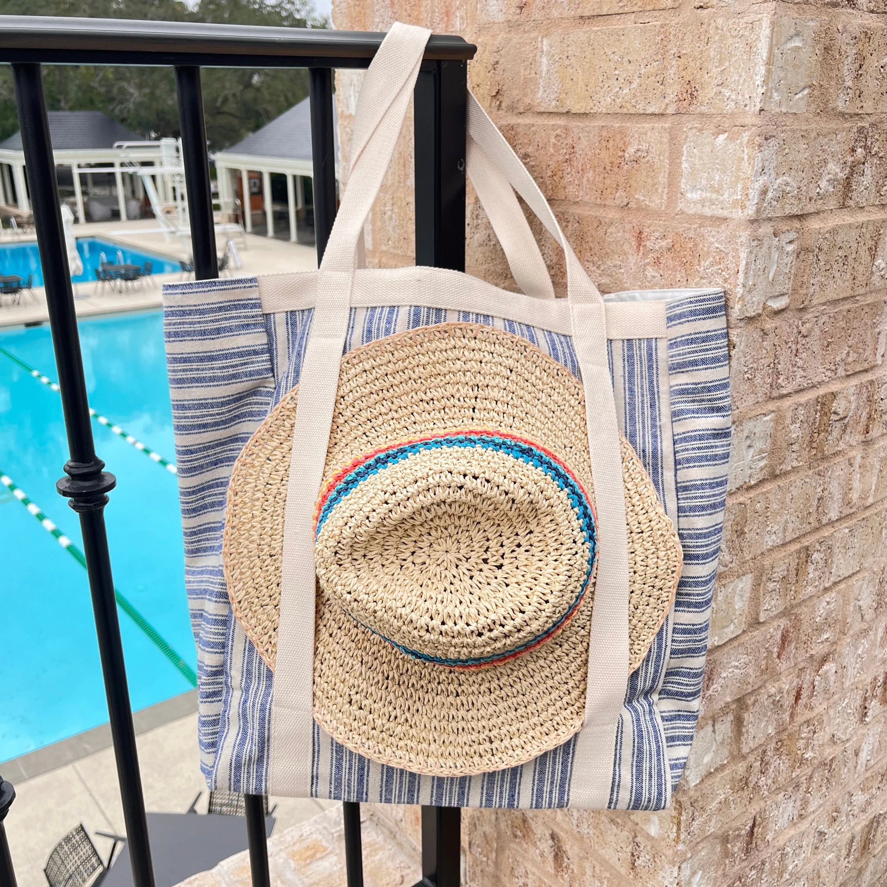 Sabai Atomic Floral Hat Beach Bag Indigo