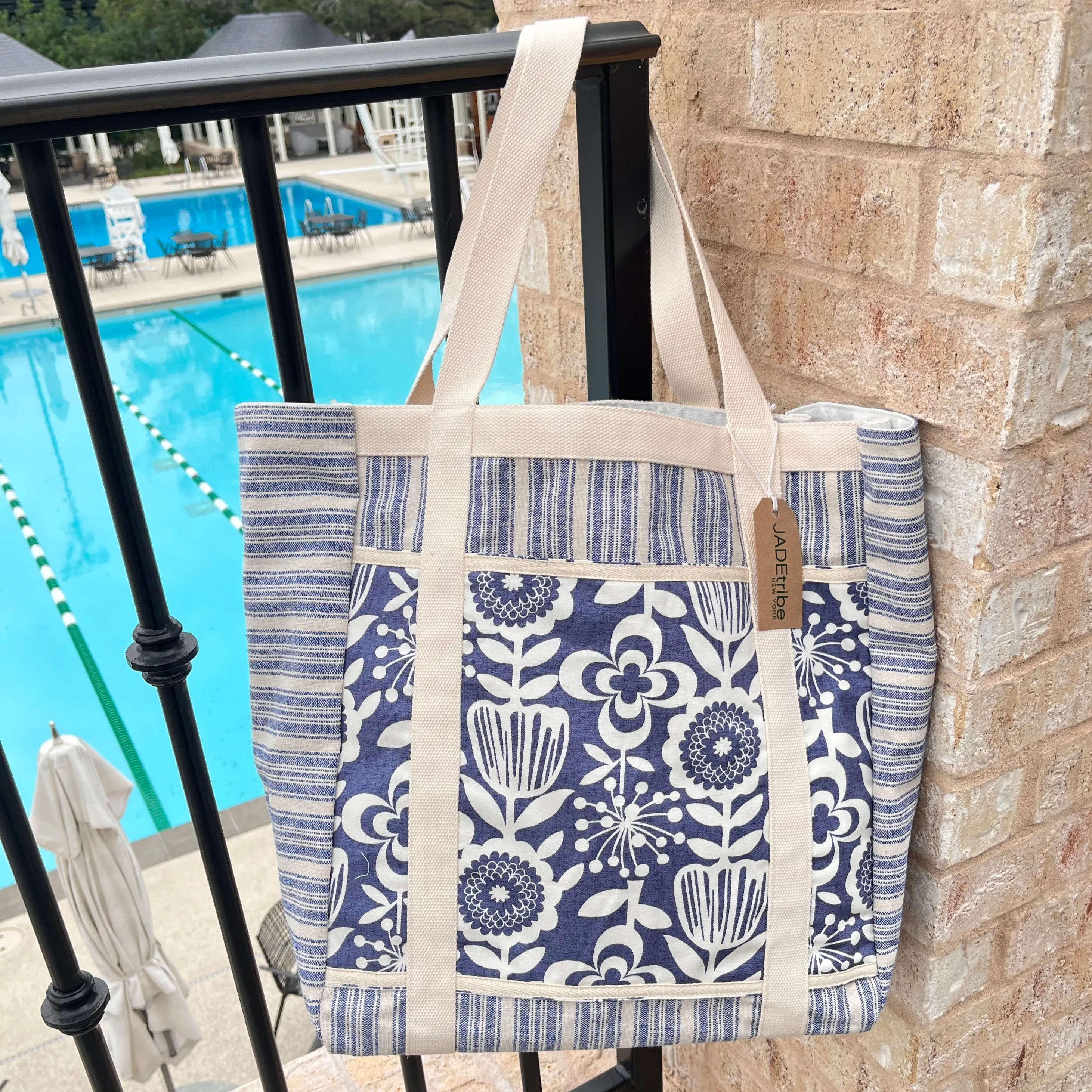 Sabai Atomic Floral Hat Beach Bag Indigo