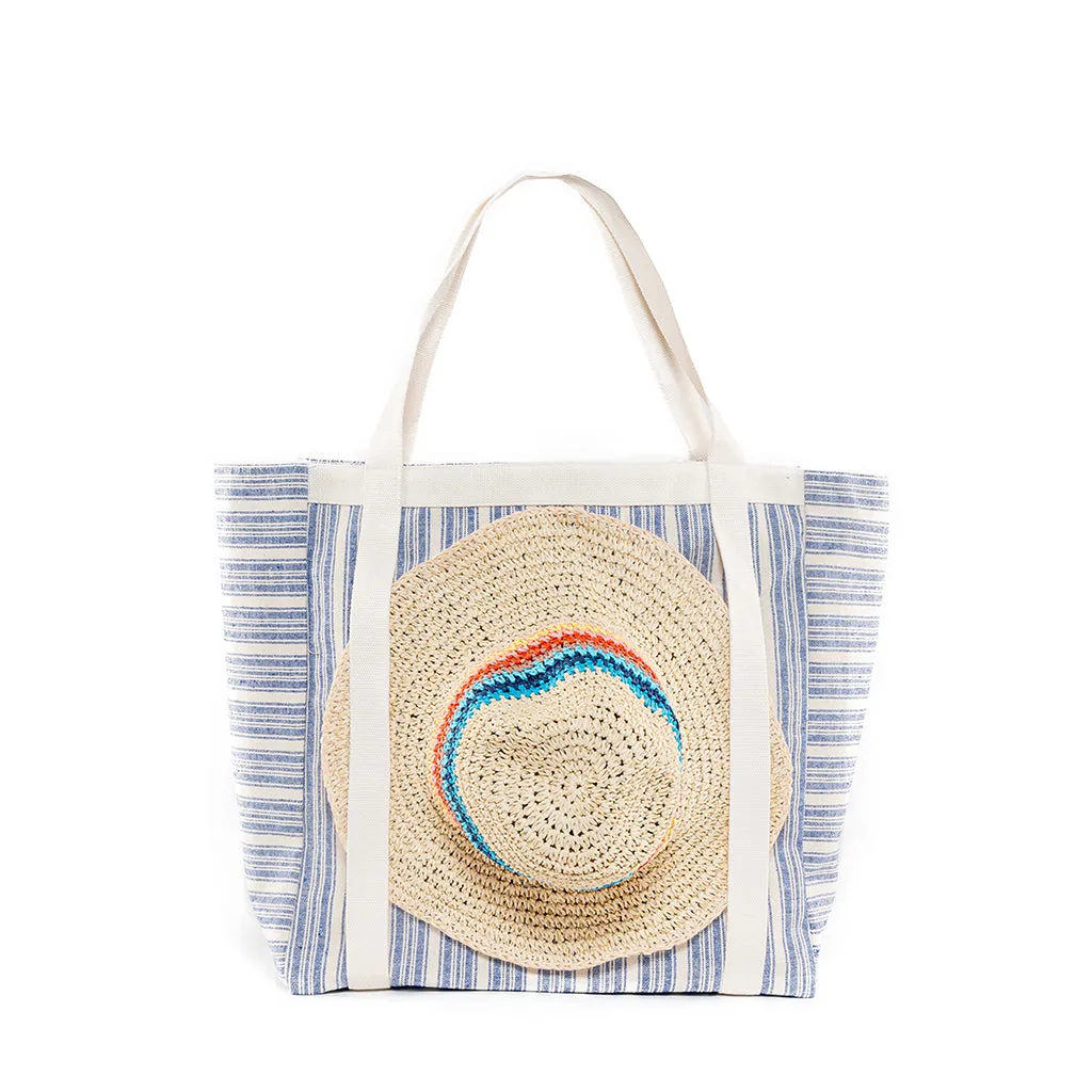 Sabai Atomic Floral Hat Beach Bag Indigo