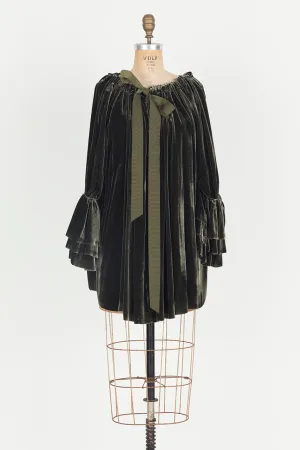 Silk velvet button back jacket / top - Khaki Green