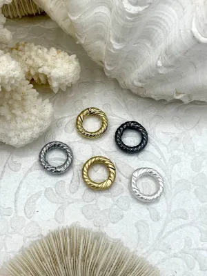 Textured Brass Round Spring Ring Clasp, Spring Gate Clasp, 15mm Clasp, Spring Gate Clasp, Spring Gate Pendant, 5 Colors, Fast Ship