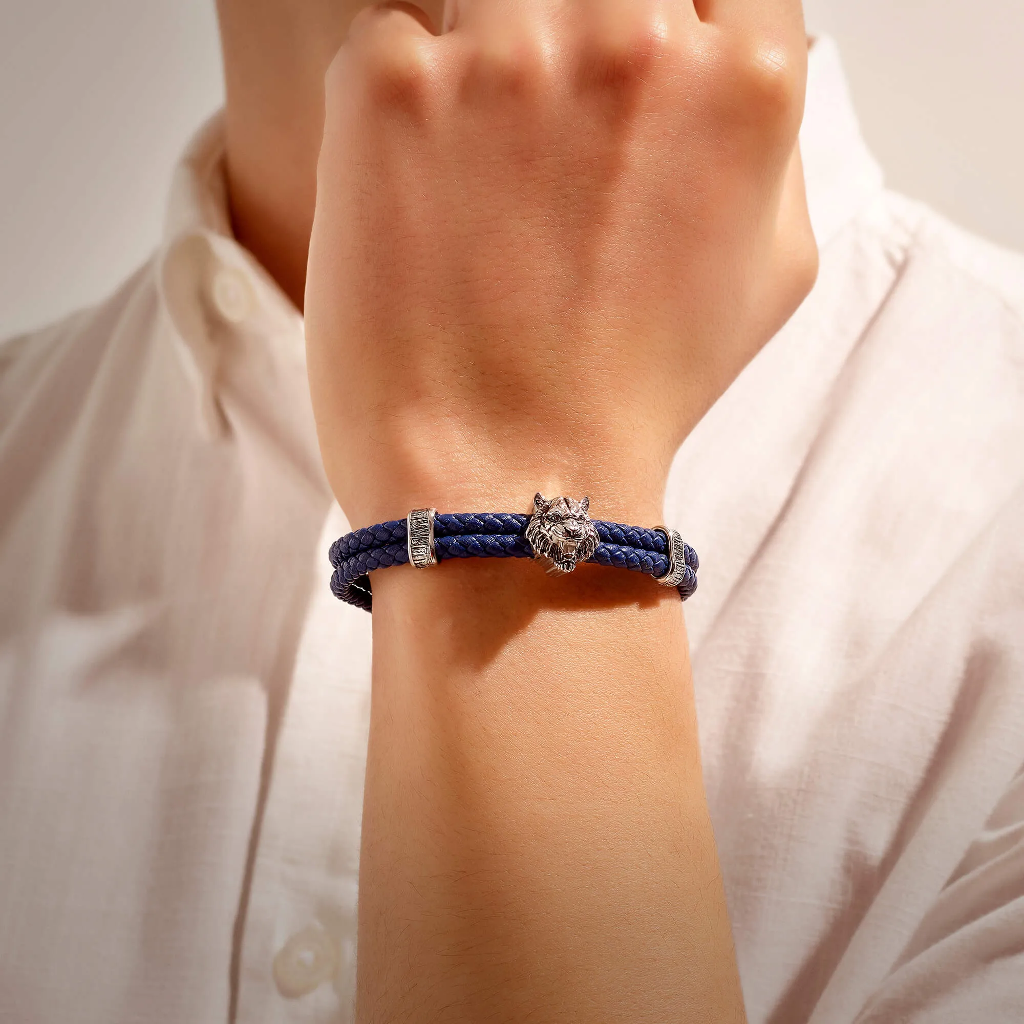 Tiger Leather Bracelet in Silver