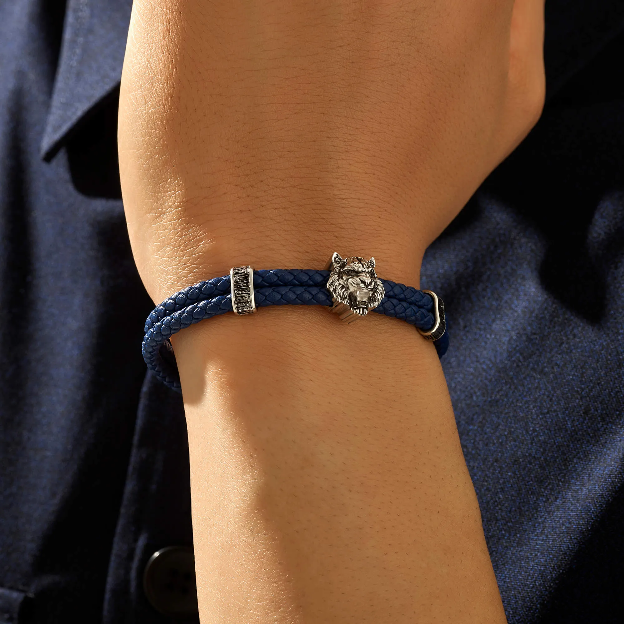 Tiger Leather Bracelet in Silver