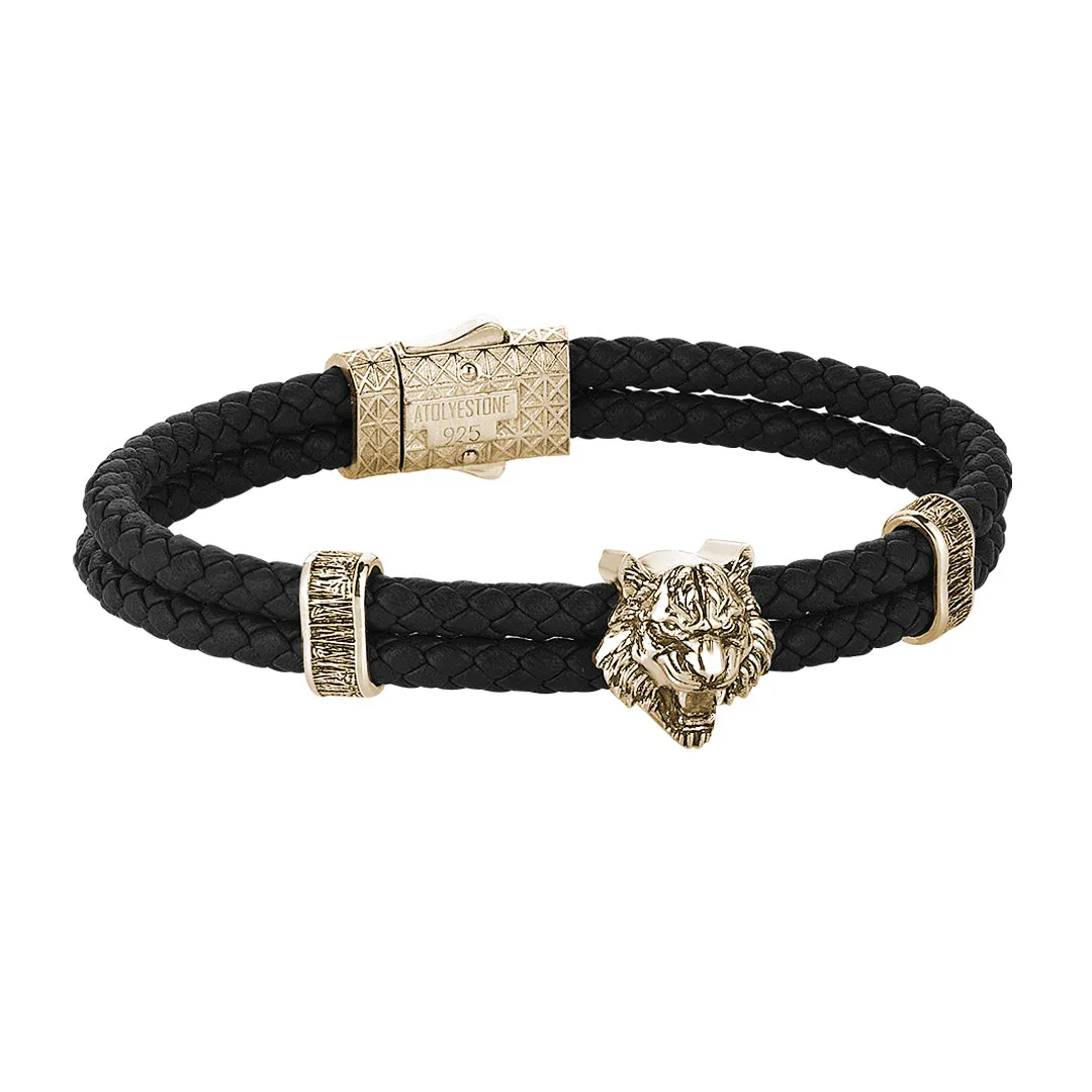 Tiger Leather Bracelet in Silver
