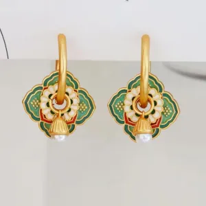 Vintage Asian Style Elegant Green Flower Earrings