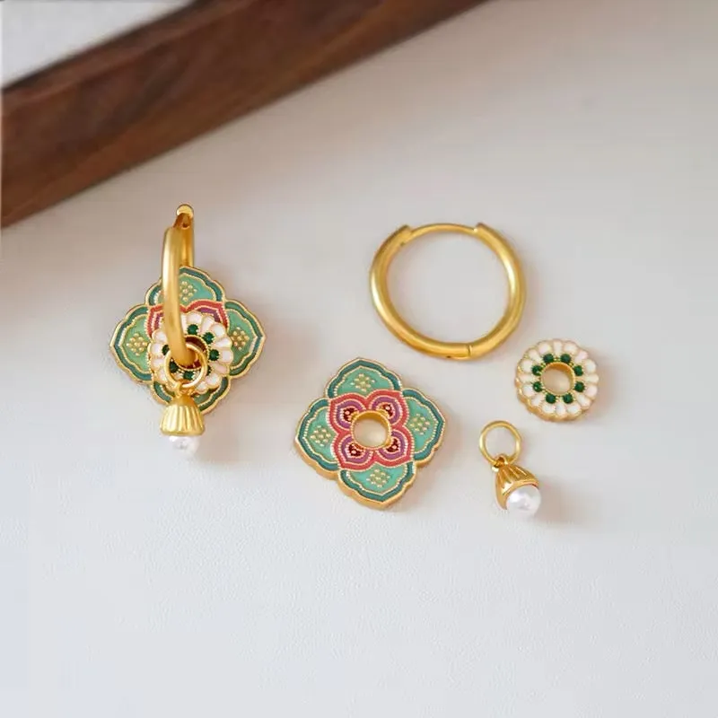 Vintage Asian Style Elegant Green Flower Earrings