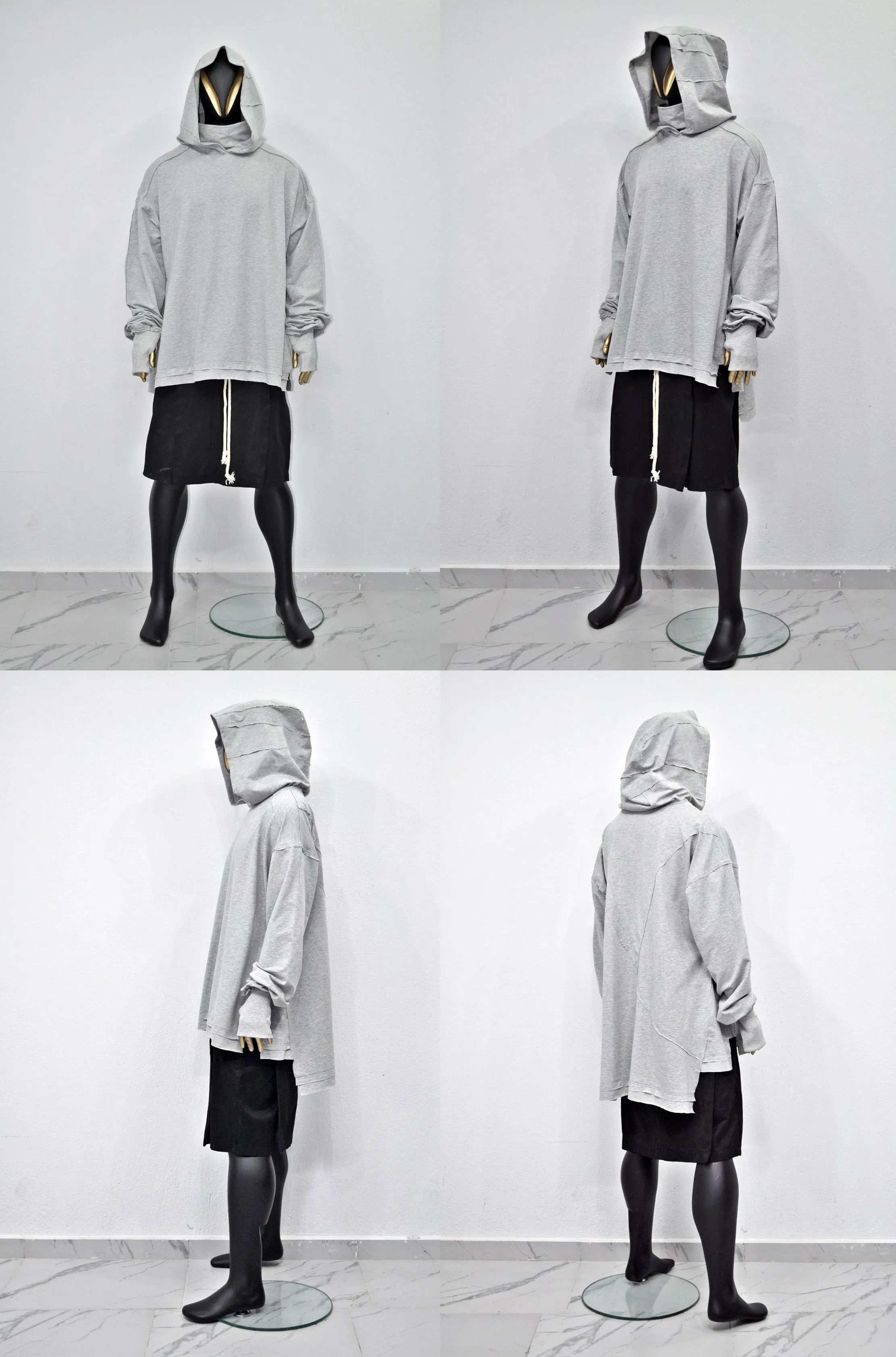 XS-8XL Men's Distressed Structured Hooded Turtleneck Sweatshirt-BB0159