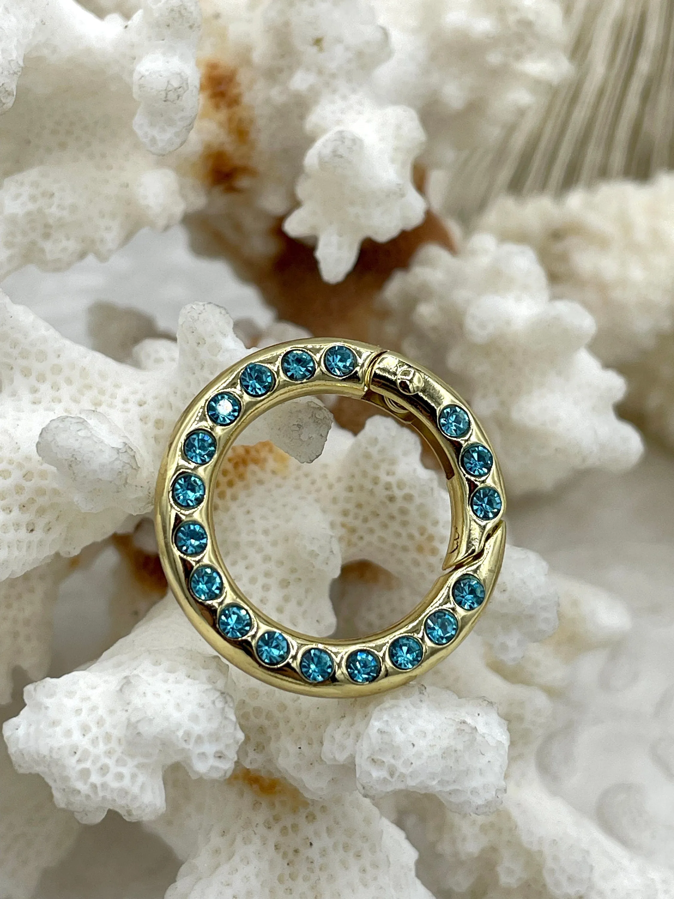 Zinc Alloy Spring Clasp with CZ or Stone, 25mm Clasp, Round Easy Open Spring Gate Clasp, Necklace Building, Round CZ Charm Holder, Fast Ship