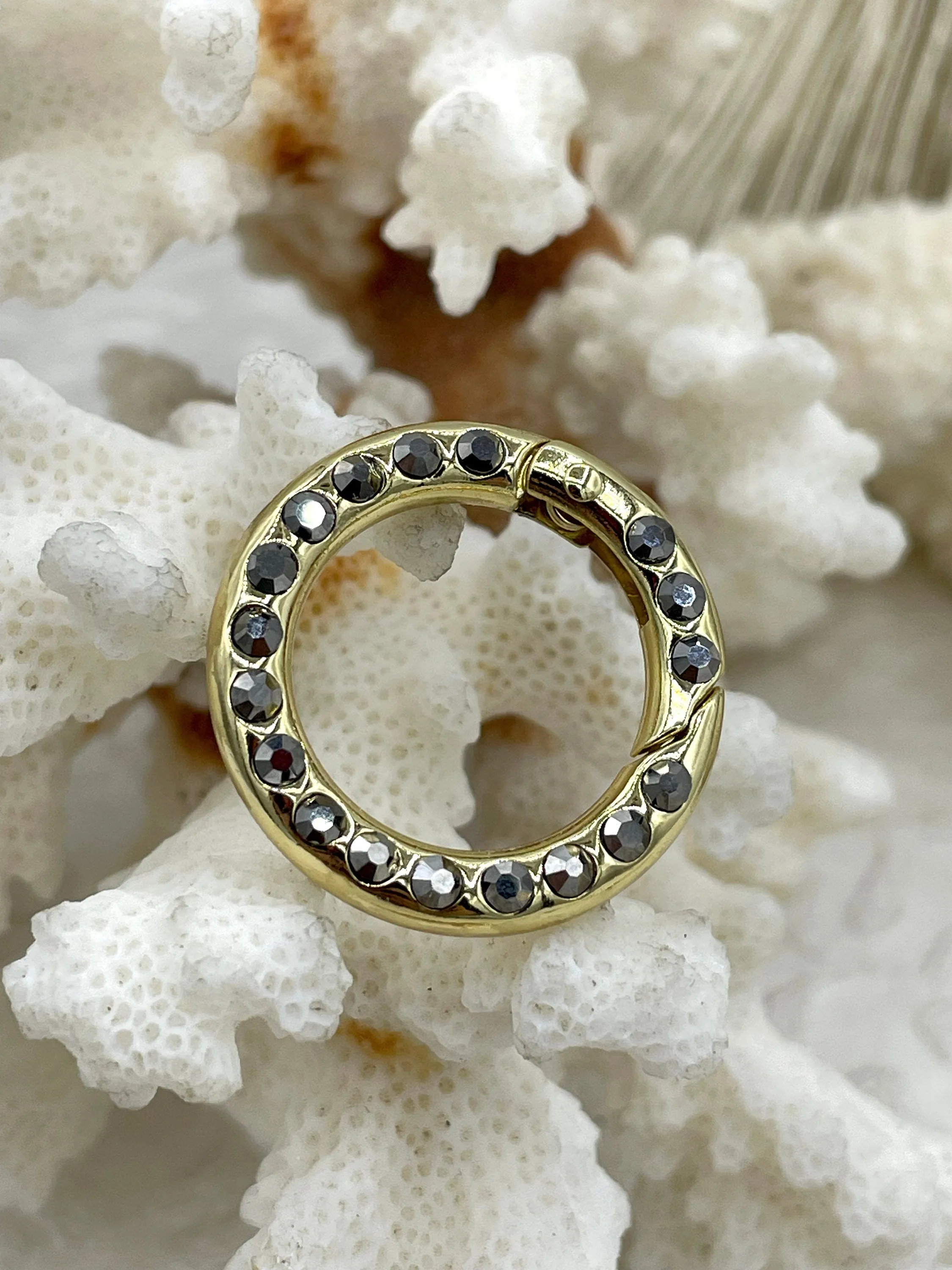 Zinc Alloy Spring Clasp with CZ or Stone, 25mm Clasp, Round Easy Open Spring Gate Clasp, Necklace Building, Round CZ Charm Holder, Fast Ship